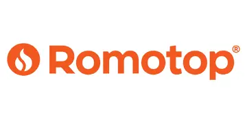 Logo firmy Romotop - czeski producent pieców kominkowych oraz wkładów do zabudowy